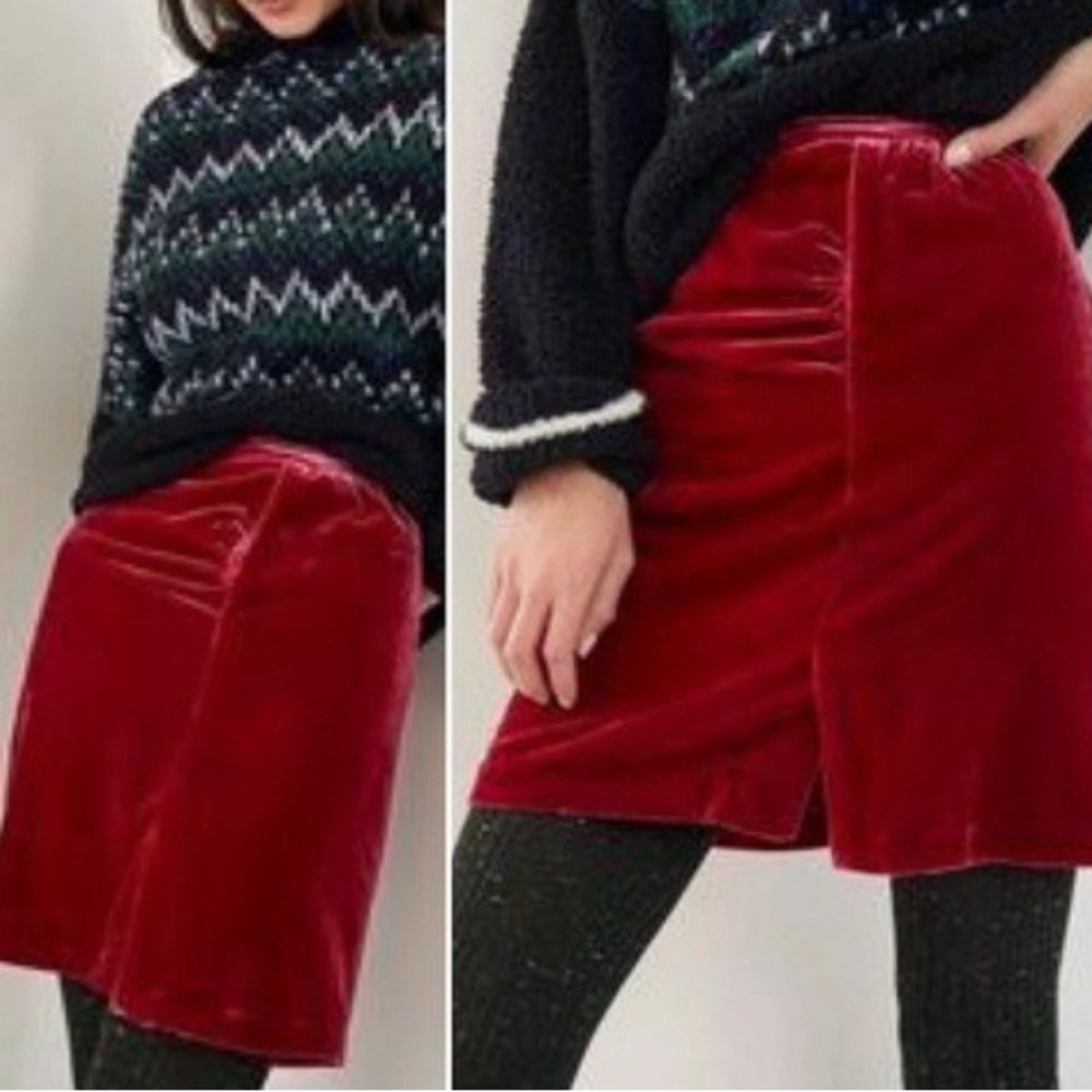 Anthropologie Montie Connie Velvet Mini Skirt size 2‎ Jewel Tone Ruched